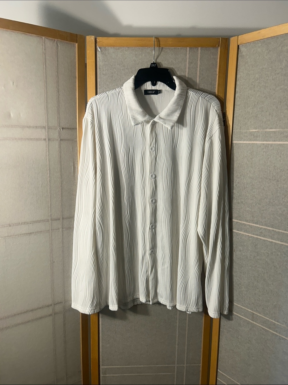 White Pleated Button-Up Blouse